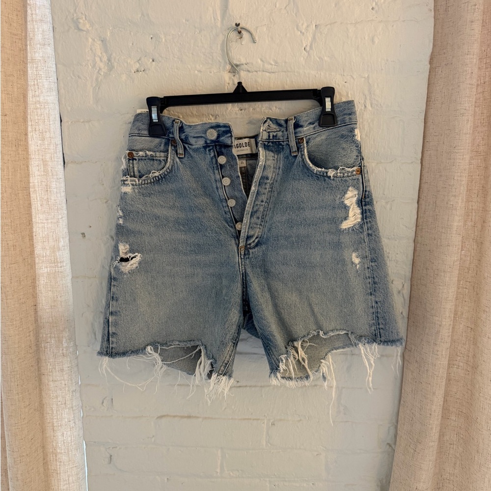 Agolde Parker Light Blue Distressed Jean Shorts